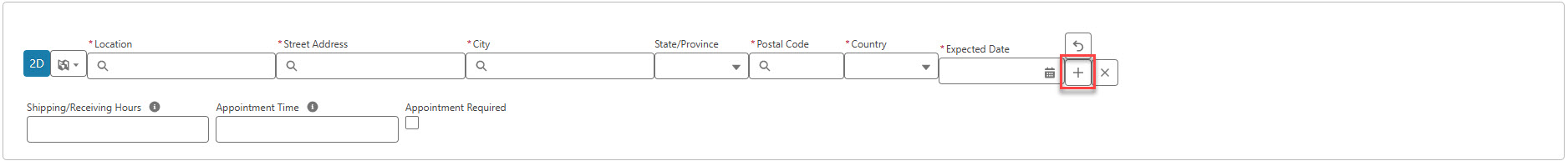 The Load Configuration component highlighting the button to create a new stop location Account.